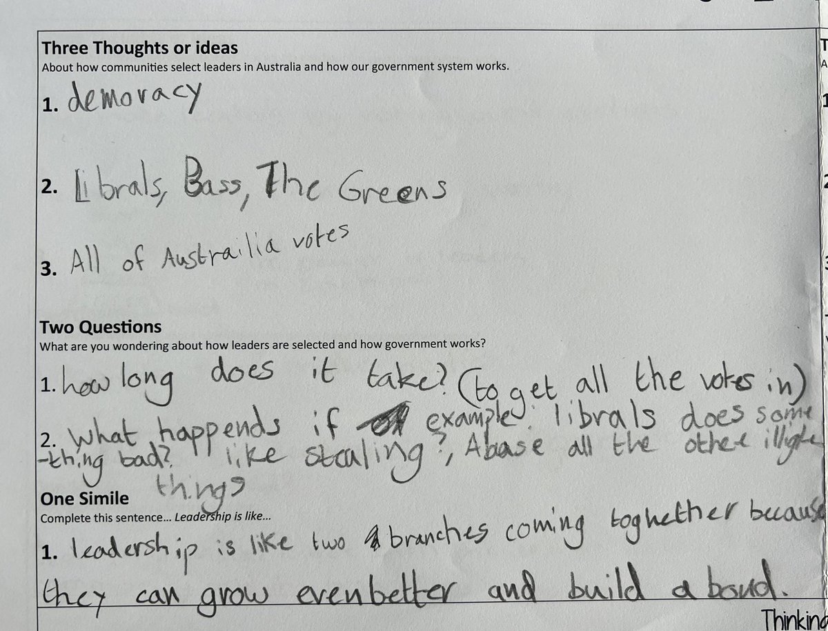 Another #thinkingroutine win. A great way to gain an understanding of current thinking with a 3-2-1 bridge that we’ll revisit again later. It’s the similes for me - such a great insight.. and leadership being like a school - because leaders show people their strengths? 😍