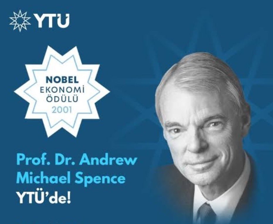 YTÜ İktisat Bölümü, Nobelli Ekonomistleri bizlerle buluşturmaya devam ediyor. 2001 Nobel İktisat Ödülü sahibi A. Michael Spence'in konuk olacağı EconThoughts 21 Mart 2024 Perşembe günü saat 16:00'da gerçekleşecek. #EğitimdeLiderYTÜ #InternationalYTU