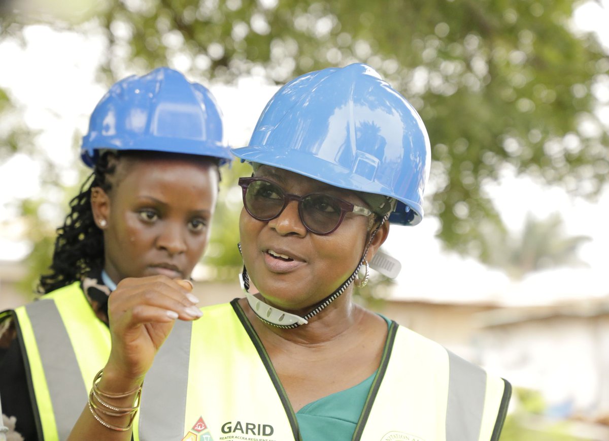 The World Bank's Senior Social Development Specialist, Nneka Okereke, led a team of experts on an inspection tour of the ongoing community upgrading and drainage improvement works under the Greater Accra Resilient and Integrated Development Project. #KuamiEugene