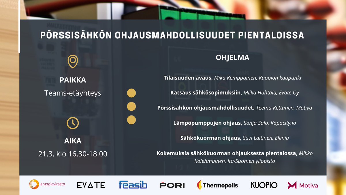 Osallistu pörssisähkön ohjausmahdollisuudet webinaariin torstaina! Ilmoittaudu mukaan: forms.office.com/e/VVpqNrDb2x