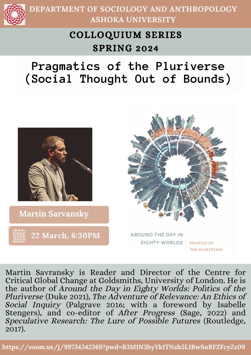 📢📢Centre for Critical Gobal Change director @SavranskyMartin will be giving an online book talk on his "Around the Day in Eighty Worlds: Politics of the Pluriverse" (<a href="/DukePress/">Duke University Press</a>) THIS FRIDAY 6.30pm Delhi/1pm London with our friends at <a href="/AshokaUniv/">Ashoka University</a>. Please join us!