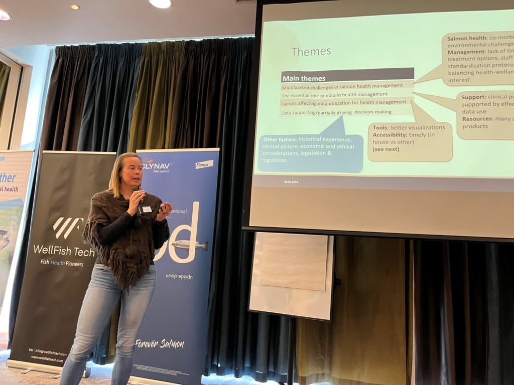 Last week, Annette Boerlage (<a href="/SRUC/">SRUC</a>) presented some @DECIDE work at the Fish Veterinary Society Annual Spring Conference 2024, sharing insights on using data to support day-to-day health management of farmed Atlantic salmon 👇