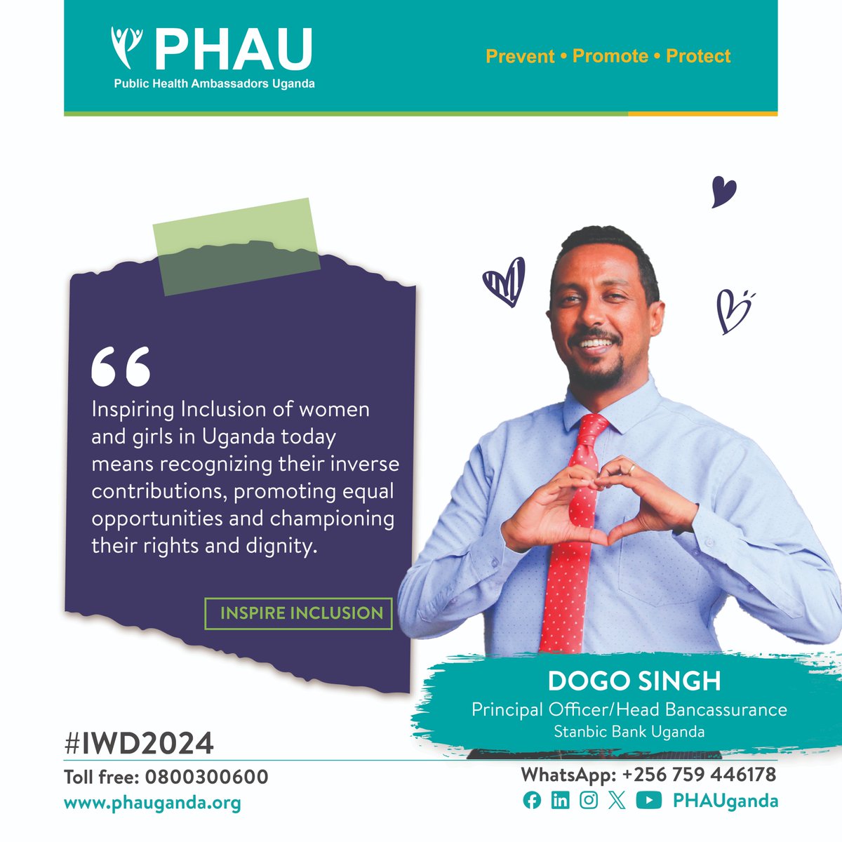 As we #InspireInclusion to forge a better world, Let's honor men who recognize the importance of lifting women up and creating a more inclusive world. our MCM today is one of our Board Members @DogoSingh with an inspiring message for Women's Month. #PHAUCARES #IWD2024 #MCM