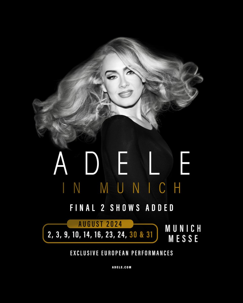 Surprise! Extra tickets released for all dates of @Adele in Munich! 🔗 ticketmaster.de/artist/adele-t…