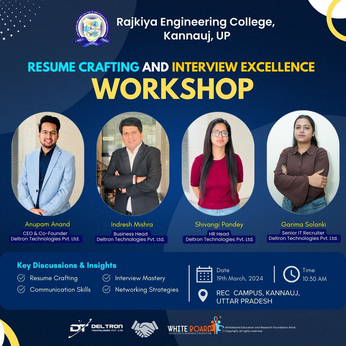 WhiteBoardERF's tweet image. Joining hands with @CollegeKannauj, @WhiteBoardERF is hosting a workshop on #ResumeCrafting and #InterviewExcellence.
Drawing from their extensive experience, these industry experts will offer in-depth sessions and practical insights, empowering students with the guidance.