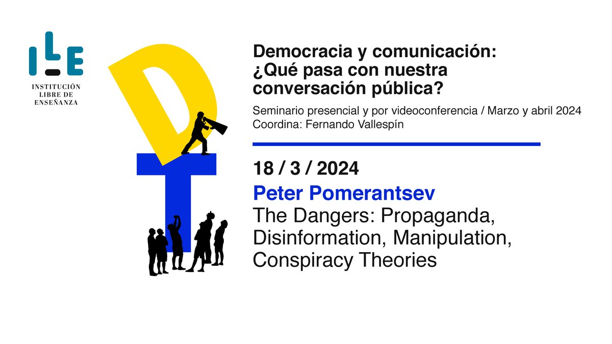 A las 19:00 h, en nuestro auditorio, escucharemos por videoconferencia a @peterpomeranzev, quien analizará los peligros que la propaganda, la desinformación, la manipulación y las teorías conspirativas tienen para nuestras democracias. ¡Os esperamos! 🎟️➝ t.ly/RM6TE