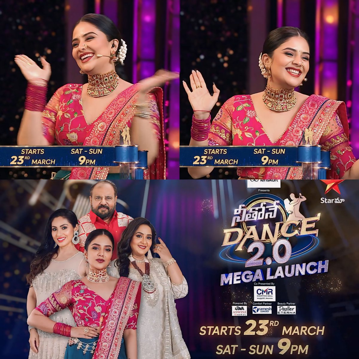 Neethoney dance 2.0 ✨
Mega launch Starts 23rd March sat-sun 9pm on starmaa..!! 

@MukhiSree Ramulamma 💖✨

#sreemukhi #neethoneydance