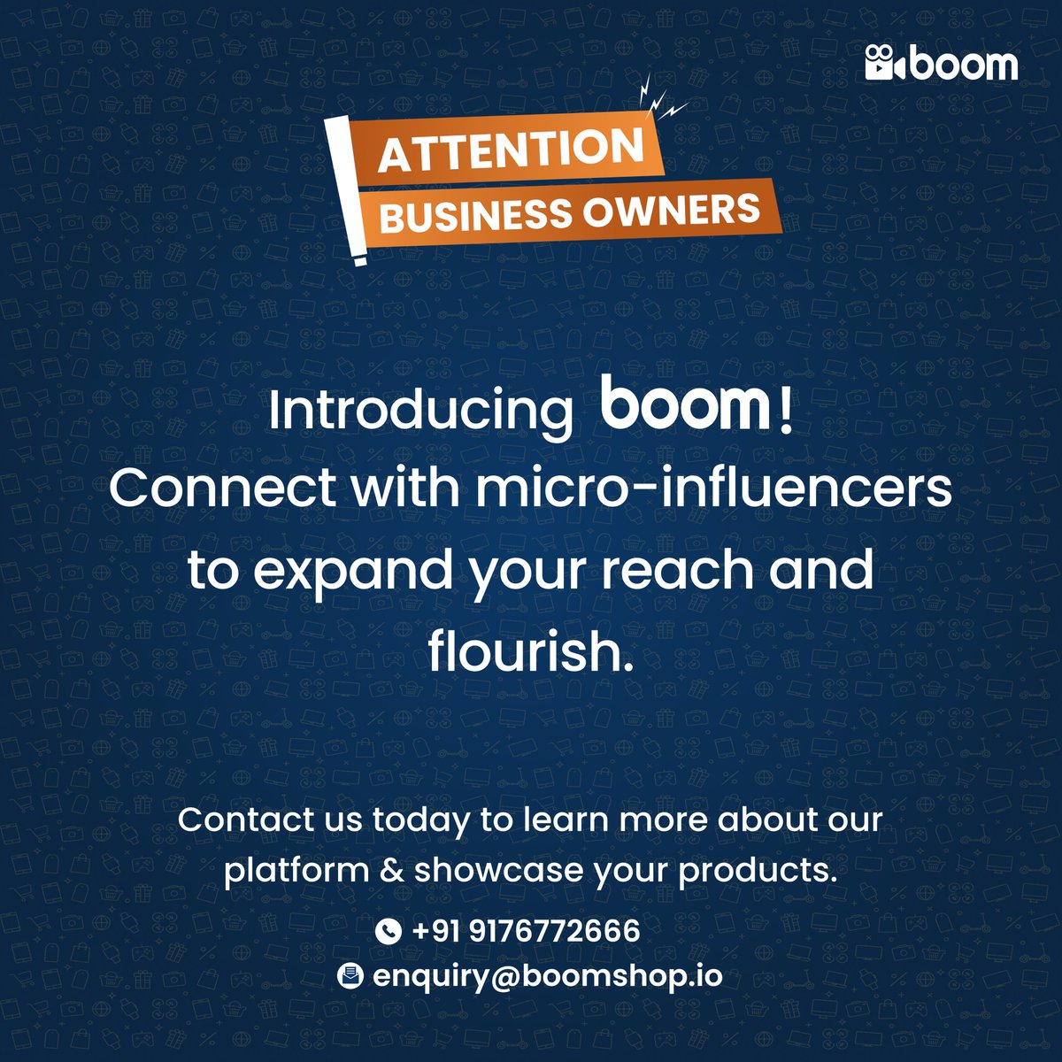 boomshopapp's tweet photo. Businesses can utilize our platform to promote your products and directly interact with your target audience.

Enjoy extensive exposure as our influencer community would endorse your products, expanding your reach and boosting sales.

#Boom #boomshop #BOOMchallenge #merchant https://t.co/03wF1qOcXT