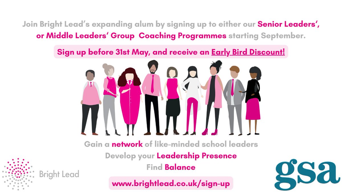 Calling all #School #MiddleLeaders and #SeniorLeaders! #SignUp to our #September #GroupCoaching Programmes before 31st May to receive an #EarlyBird #Discount! Sign Up: brightlead.co.uk/sign-up Testimonials: brightlead.co.uk/testimonials/#… brightlead.co.uk/group-coaching… @gsauk @gsaukpd