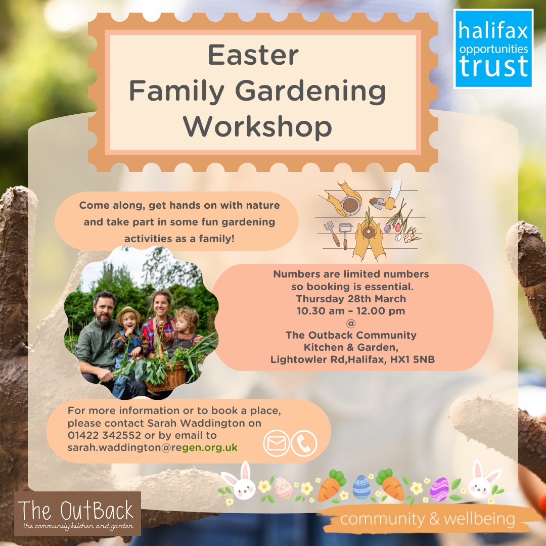 Come along, get hands on with nature and take part in some fun gardening activities as a family! Limited numbers, so booking is essential 🌳 Thursday 28th March 10.30 – 12.00pm #EasterGardening #EasterAcitivies #FamilyGardenignSessions #TheOutback