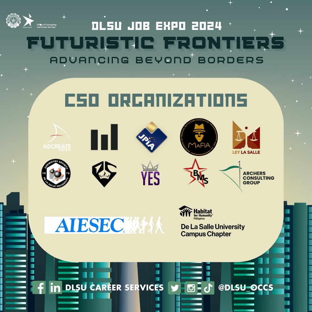 Dlsu_Occs's tweet photo. We would like to thank our partners, CSO and Special Organizations, for partnering up with us this DLSU Job Expo 2024 First Edition. 💖

Together, we pioneer into futuristic frontiers, advancing beyond borders! ⛰️🌈 https://t.co/oHUDnurzHG