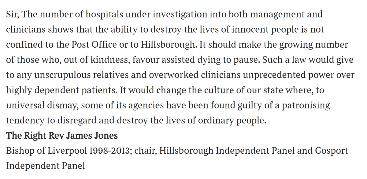 SelsdonChapman's tweet photo. Very good point made by Bishop James Jones in The Times this weekend, on #assisteddying https://t.co/r8QjpbM3Py