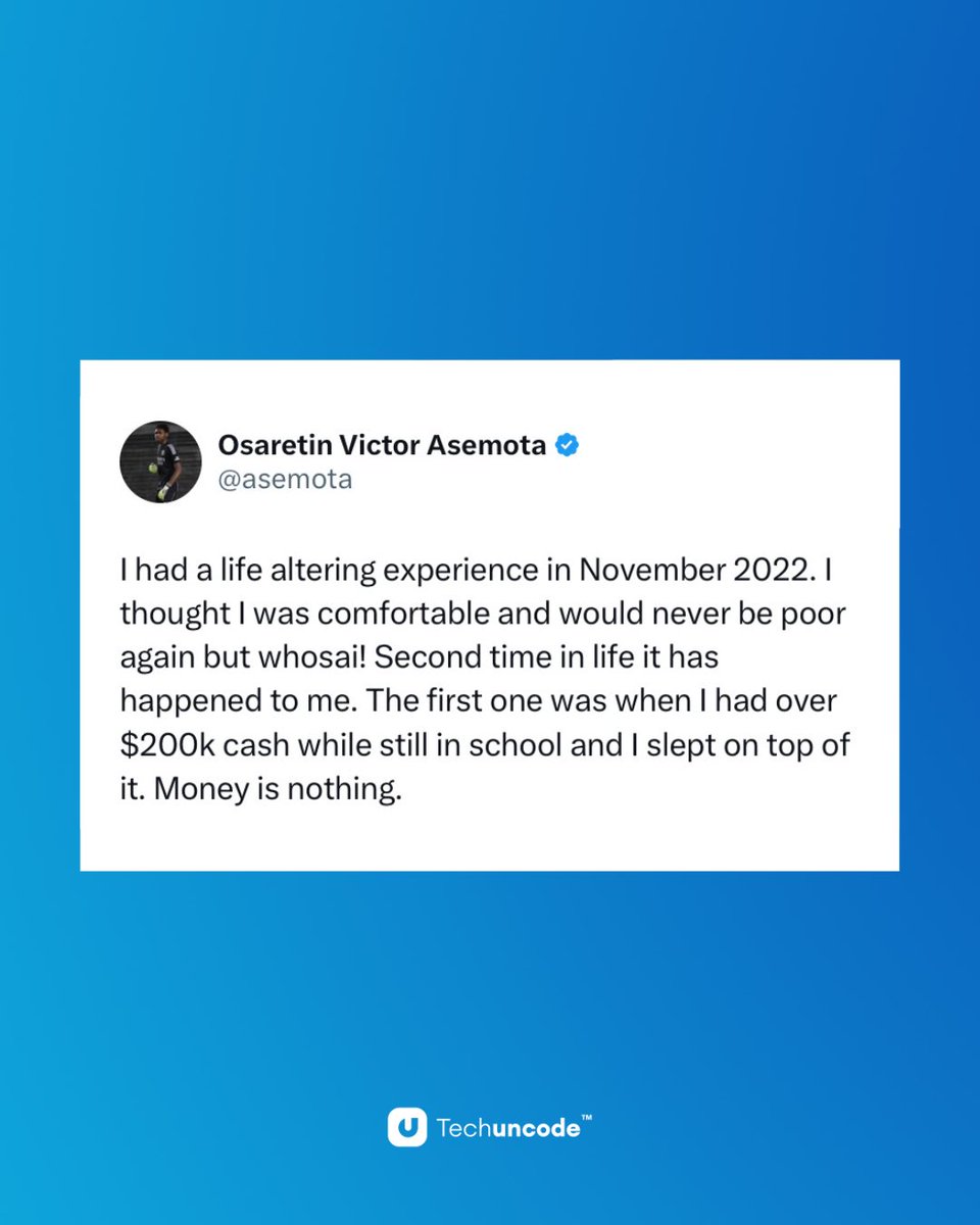 techuncode's tweet image. “Assets are everything”
@asemota speaks on losing wealth and growing it back through assets management.
#Techuncode #tech #fintech