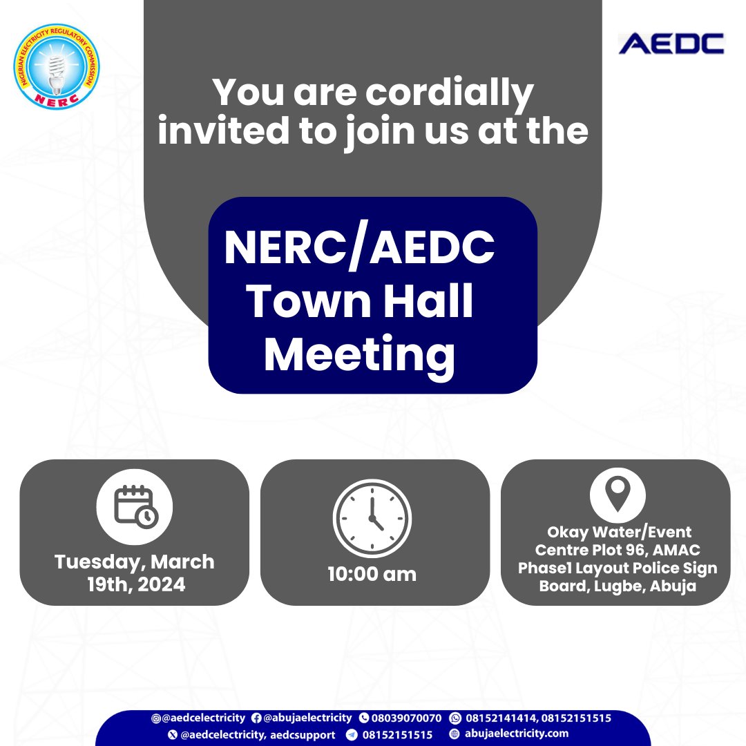 aedcelectricity's tweet image. We look forward to a fruitful engagement with you. 
#AEDC #Abujadisco 
#NERC
#customerengagement 
#complaintresolution 
#PowerofCommitment