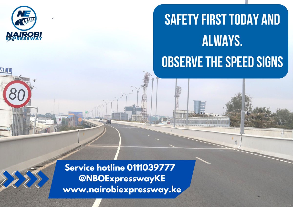 A reminder as we get into the new week, as you experience #connectivity, #convenience, and #comfort. Drive at the prescribed speed limit shown by the traffic signs on the #NairobiExpressway #RoadSafety