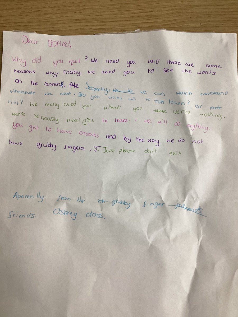 Meadowside_Pri's tweet photo. So keen to reply, Osprey have been writing replies at home. https://t.co/EArLxPzjRE