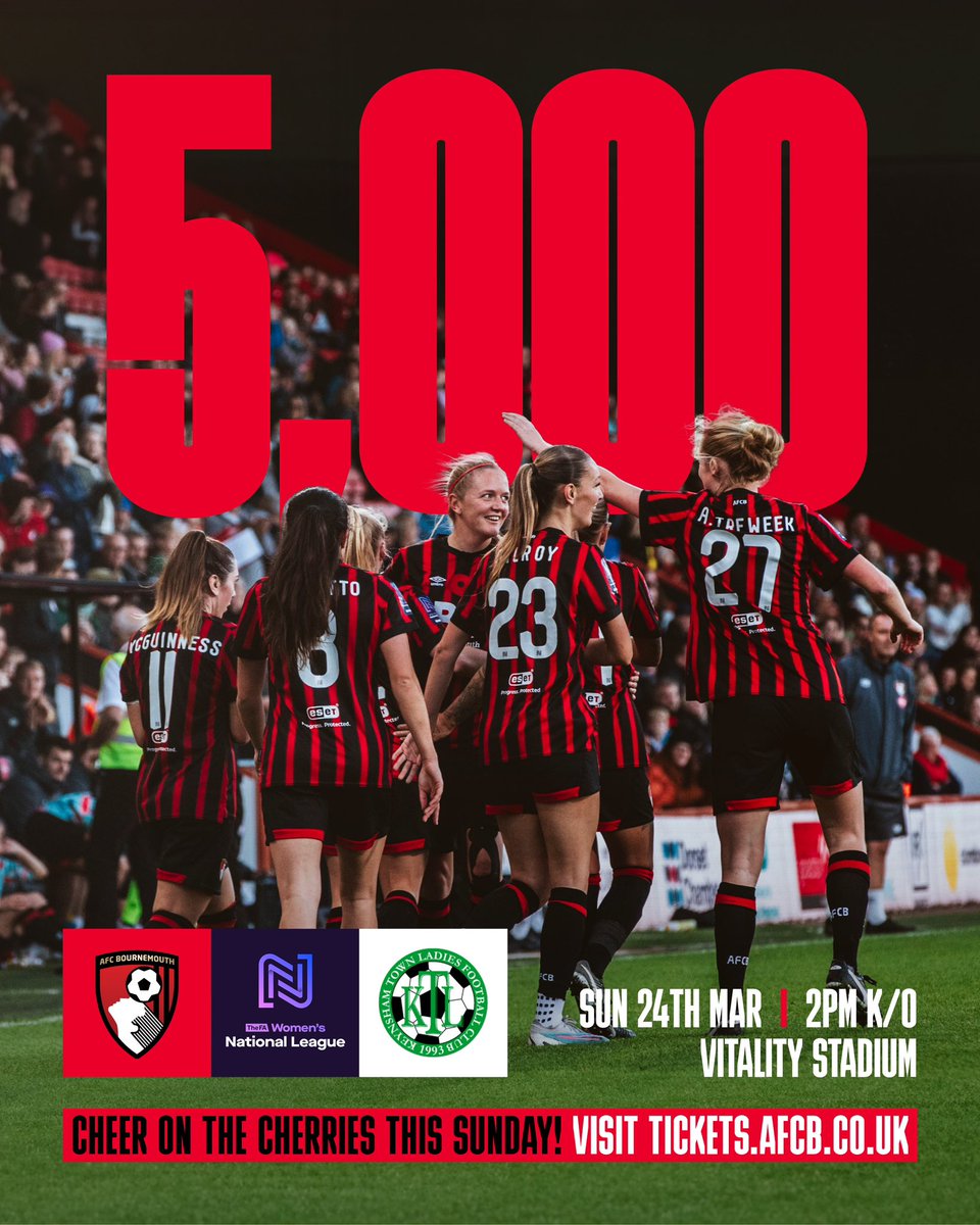 5,000 tickets sold 🤩 Thank you so much for your support. There’s still time to secure your seat for this Sunday’s game at Vitality Stadium! 🍒