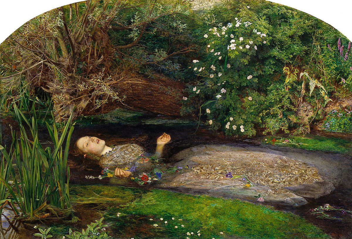 🎨🔍🙋‍♀️ « Ophélie » de John Everett Millais est l'un des tableaux les plus célèbres du courant préraphaélite.  

Mais savions-tu que la modèle était peintre elle-même ?  

A THREAD, avec en bonus une exhumation, de la drogue et des vampires ⬇️