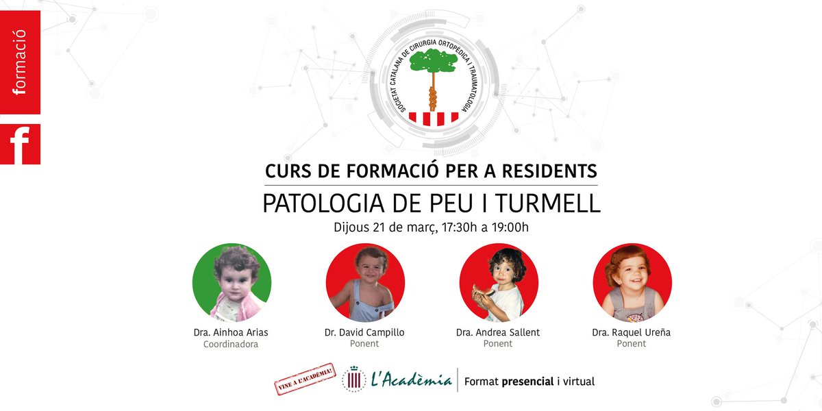 🚨 Curs de formació de la #SCCOT per a #residents

⚕️ Patologia de #Peu i #Turmell
👨‍⚕️ Dra. Arias, Dr. Campillo, Dra. Sallent, Dra. Ureña
🗓️ Dijous, 21 de març
🕠 De 17:30h a 19:00h, Acadèmia de les Ciències Mèdiques

📲 Si no pots assistir-hi, connecta't: interacsalut.webex.com/interacsalut/j…