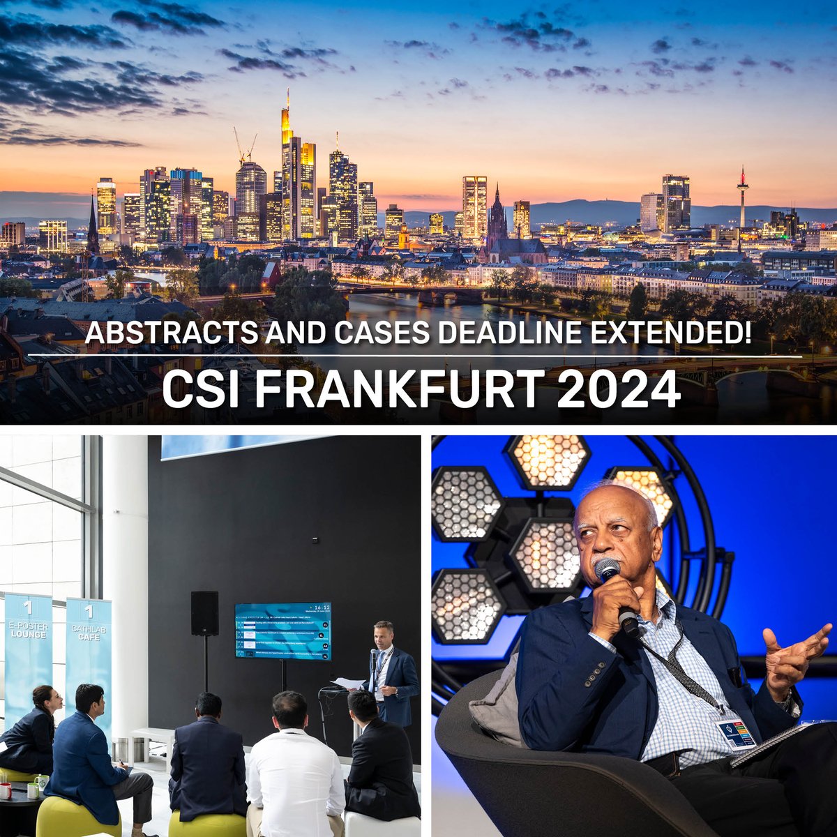 Great news - the submission deadline for abstracts and cases has been postponed! Get a chance to win €5000 prize & contribute to the program of #CSIFrankfurt New deadline: March 22, 2024 Submit here: lnkd.in/ehiiCdy3 #CSIFrankfurt #CSIConference #CSI #Cardiology