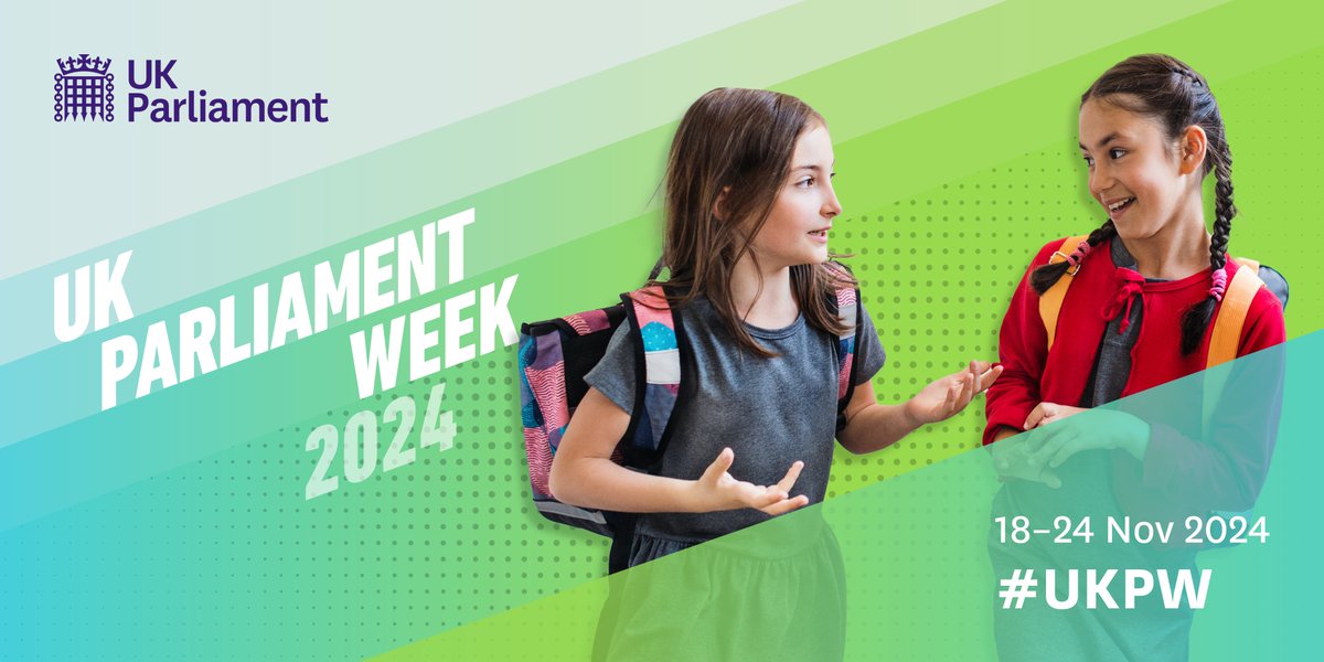 Save the date! UK Parliament Week is back: 18-24 November 2024🎉 Sign up now to get your free #UKPW kit packed with curriculum-linked activities bringing democracy to life and empowering young people to use their voices @UKParliament 👉tinyurl.com/5h2kzfdv