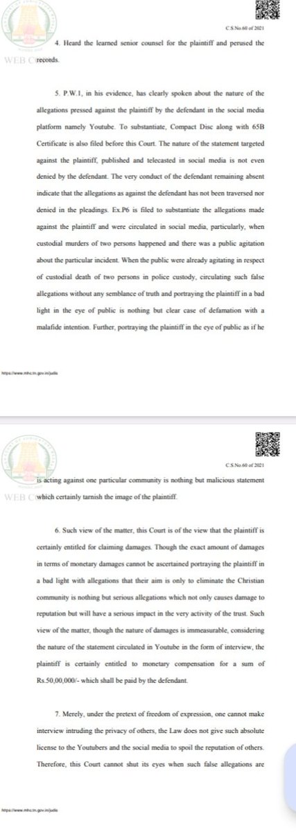 ottrandorai's tweet photo. ARE YOU A YOUTUBER?

Then you need to be very cautious while speaking about anyone's personal matters or speaking something that would defame a person or an entity.  If you are such a person, do avoid speaking personal matters of anyone or defaming anyone's reputation without proper evidence in the near future.  Madras High Court has ordered Surendran @ Nathigan of #KarupparDesam YouTube Channel to pay a compensation of ₹50,00,000/= plus charges to Rabu Manohar of Seva Bharathi on a defamation petition filed by Seva Bharathi.

#DontTryToDefameAnyone #BeCareful #YouTube #socialmedia #DefamationCase #MadrasHighCourt