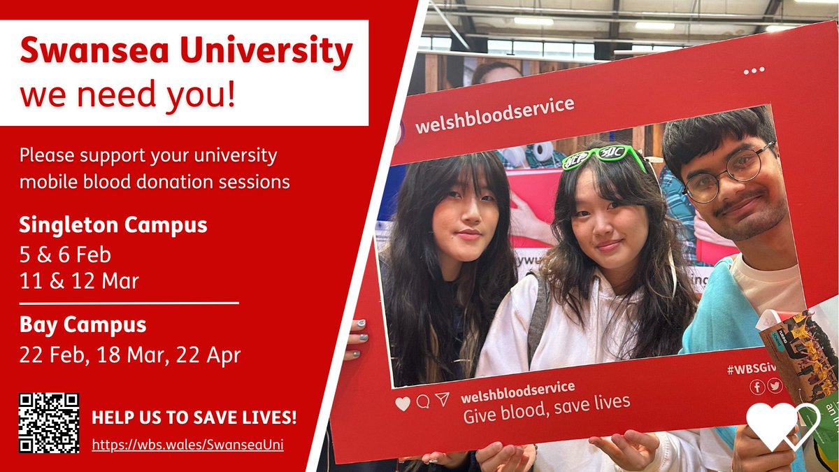 Is saving lives on your to-do list today? @WelshBlood need YOU to donate, and they're on Bay Campus today🩸 Click here to find out how you can help 👉 buff.ly/3wVgF0J