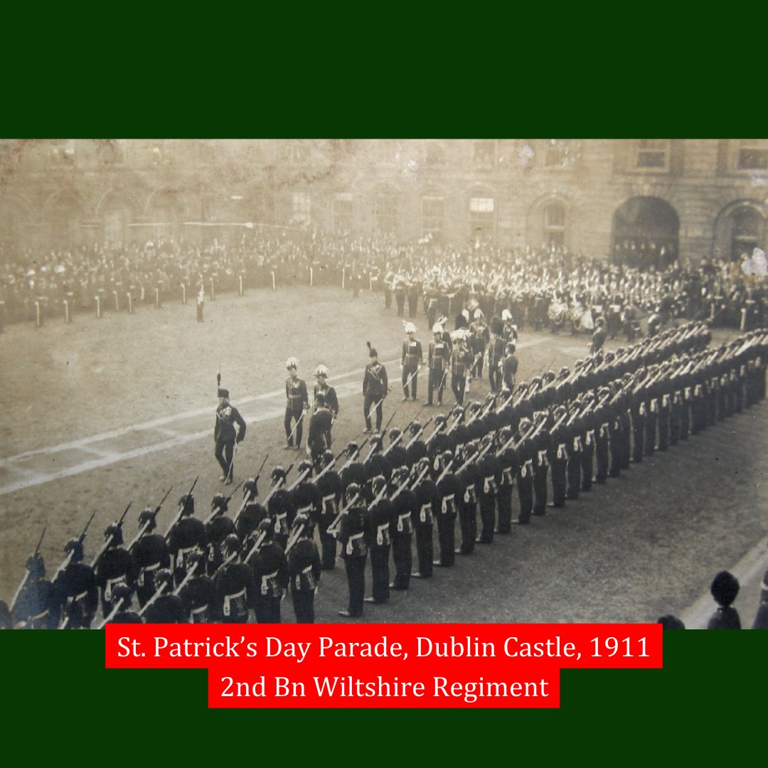 RiflesMuseum's tweet photo. Good morning!

We're open from 10am-5pm (last entry 4:15pm) until Saturday, so come and join us at The Wardrobe!

How did you celebrate St.Patrick's Day? ☘️

These photos show the 2nd Bn Wiltshire Regiment trooping the Colour at Dublin Castle on St Patrick's Day, 17th March 1911. https://t.co/bmcNMn5Kfu