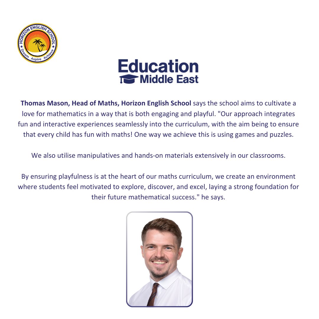We are honoured to be featured for bringing a fresh approach to maths education on #IDM2023! 🔢 Our Head of Maths, Mr Tom Mason, contributed to the article in @EducationMiddl1. (Link Below) educationmiddleeast.com/features/teach… #HappySchoolUAE #CognitaWay