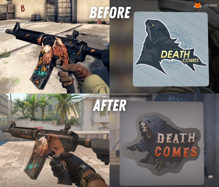 lisskins's tweet photo. Do you remember these copyright scandals in Counter-Strike history? 🧐

✨M4A4 | Griffin
✨Sticker | Death Comes

#cs2skins #counterstrike2 #CS2 #CSGO #weaponskins #cs2updates #cs2investments #gamingcommunity #cs2tips #cs2update #cs2stickers #csgohistory https://t.co/5DuNCtxxNM
