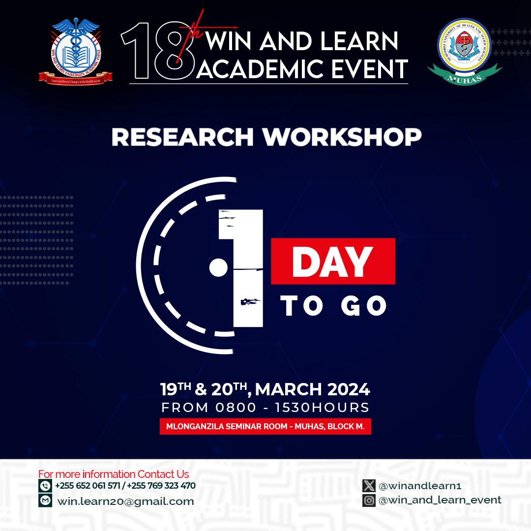 WINANDLEARN1's tweet photo. ⏳ Get ready for a learning experience as we round up to 1 day to go. 

#WinAndLearn #ResearchWorkshop #SeeYouThere https://t.co/FRu5JgjUYw