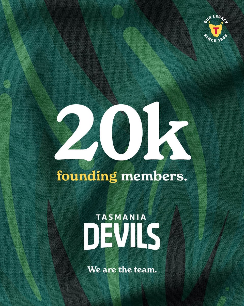 Well, that was quick. Twenty-thousand people who have become part of history. 

Where were you when the Tasmania Football Club launched? Become a Foundation Member for $10 today.  membership.tasmaniafc.com #teamdevils