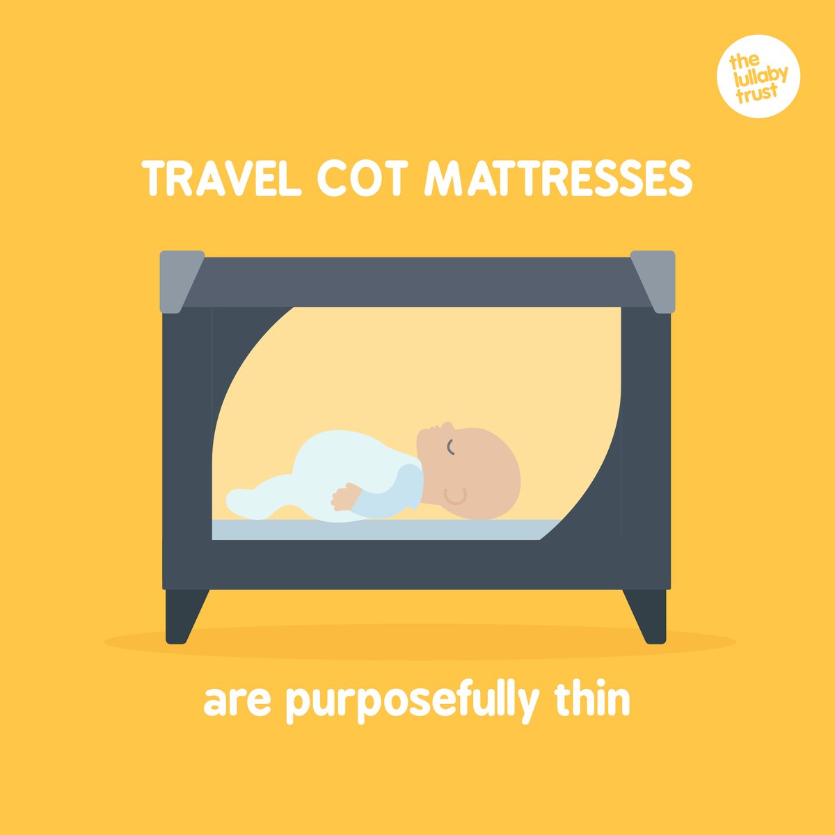 Travel cot mattresses are often thinner and harder than cot mattresses, but don’t be tempted to ‘pad it out’. Extra quilts or folded blankets increase the risk of accidents and SIDS. Just make sure it is firm, flat, fits the frame well, and has a waterproof cover.