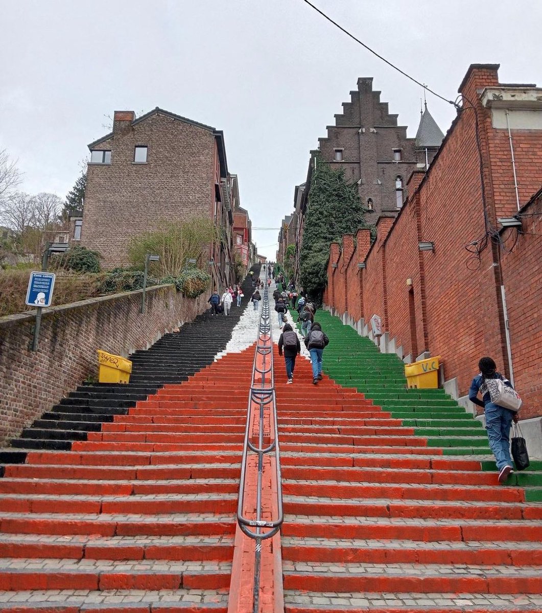 The Bueren stairs in Liège in Belgium have been repainted with a Palestine flag.