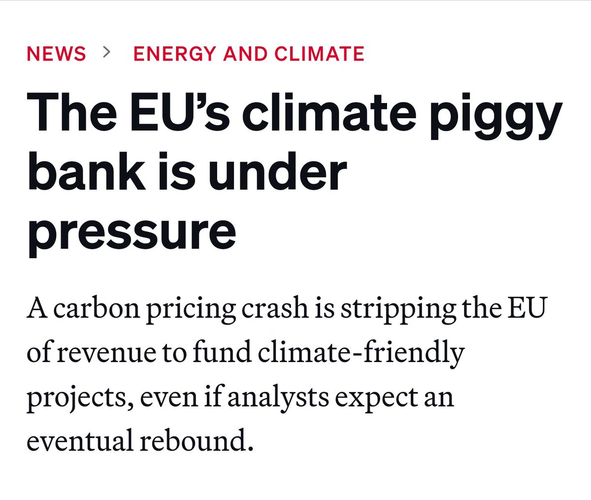 The way I see it - the #EUETS is a victim of its own success.

Indeed, each time the carbon price dips €1, that’s €724 million in lost carbon revenue.

The problem is that the successful high carbon price over the last years has been tempting decision-makers to tap into it in