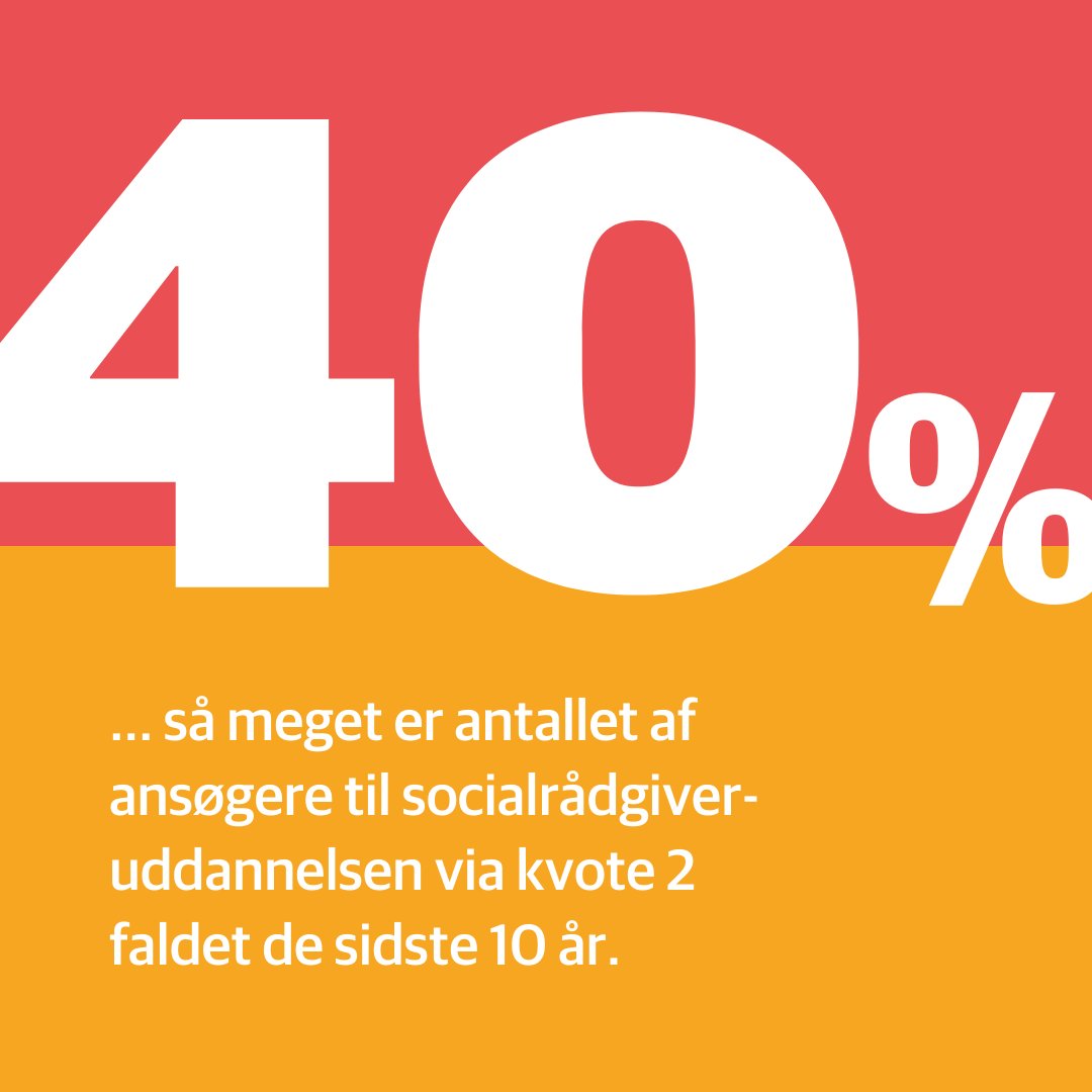 Socialrdgiverne's tweet photo. Igen-igen-igen falder
antallet af kvote 2-ansøgere til
socialrådgiveruddannelsen. 📉 Vi opfordrer @regeringDK til at investere i
socialrådgiveruddannelsen – og styrke den med mere
feedback, mere praktik og bedre rammer for
underviserne. 💪 @ChristinaEgelun https://t.co/VlVANvkf17