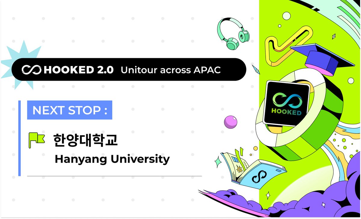 #NewEraofHOOKED #HookedUnitour

Hooked가 이번엔 Web3 분야의 미래 리더를 양성하기 위해 한양대학교로 발걸음을 옮깁니다!

이번 UniTour는 강력한 파트너들인 <a href="/Yooldo_Games/">Yooldo</a>, @gateio_web3, <a href="/xraders_xyz/">XRADERS - Trade to Earn (T2E)</a>과의 협력으로 진행됩니다.

우리의 목표는 웹3 대중화를 위한 산업 리더를 양성하는 것으로,
