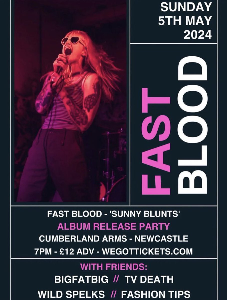 To celebrate the release of their new album “Sunny Blunts”, Fast Blood are having a party and have kindly invited us to join in the festivities on Sunday 5th of May at @thecumby . Tickets for this show are available now but are very limited! See you all on the 5th! 📺💀