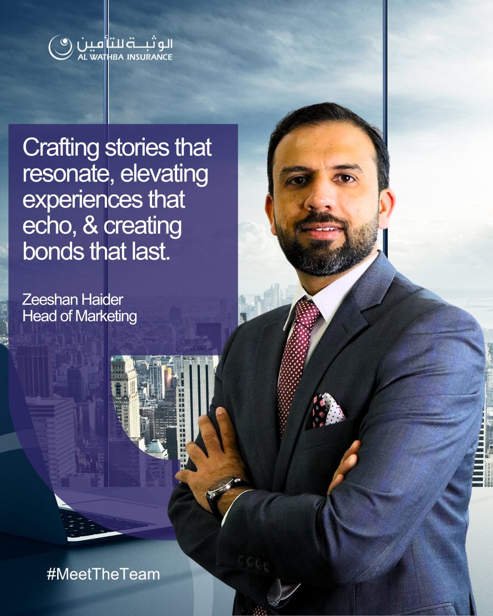 WathbaInsurance's tweet image. We are delighted to introduce Mr. Zeeshan Haider as the Head of Marketing and Communications at Al Wathba Insurance. 🛡️ Equipped with an impressive track record of working with global brands.

#MeetTheTeam #Leadership #Marketing  🌐