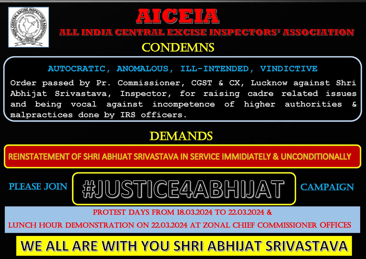 #Justice4Abhijat @narendramodi @PMOIndia @nsitharaman @FinMinIndia @mppchaudhary @cbic_india @PIB_India Kind attention is invited to #Justice4Abhijat . Request from @narendramodi to intervene in the matter to provide justice to an innocent warrior and whistleblower who raised…