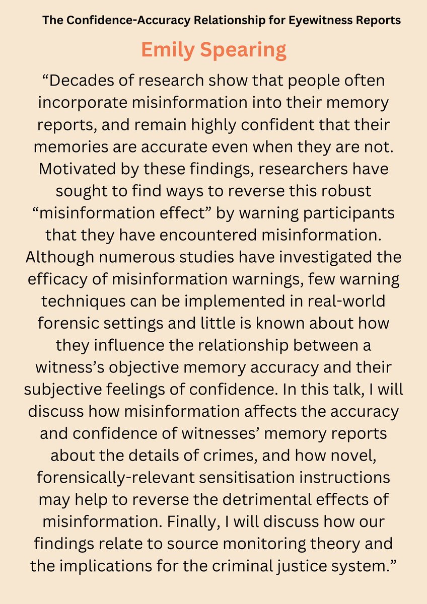 ICRFP (@uopforensicpsyc) on Twitter photo 🔍Join us this Thursday for our monthly ICRFP seminar. We are delighted to host our next guest speaker <a href="/EmilySpearing/">Emily Spearing</a> who will talk about "The Confidence-Accuracy Relationship for Eyewitness Reports" from 4-5 pm GMT🎙️. Find the Zoom details below ⬇️ 🔍Join us this Thursday for our monthly ICRFP seminar. We are delighted to host our next guest speaker <a href="/EmilySpearing/">Emily Spearing</a> who will talk about "The Confidence-Accuracy Relationship for Eyewitness Reports" from 4-5 pm GMT🎙️. Find the Zoom details below ⬇️