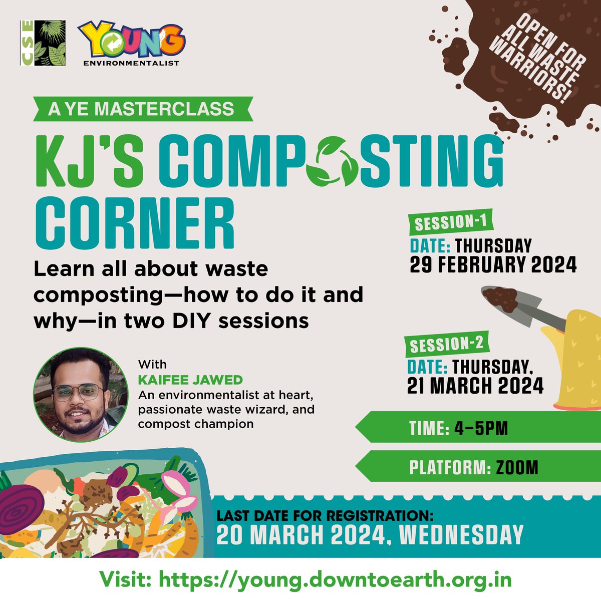 Turn your kitchen scraps into gold! ♻️ Learn how to compost at home from our in-house expert Kaifee Jawed (@mdkjawed)! Master the art of waste reduction and create nutrient-rich fertilizer for your garden. Sign up today for KJ's Composting Corner⬇️ us02web.zoom.us/meeting/regist…