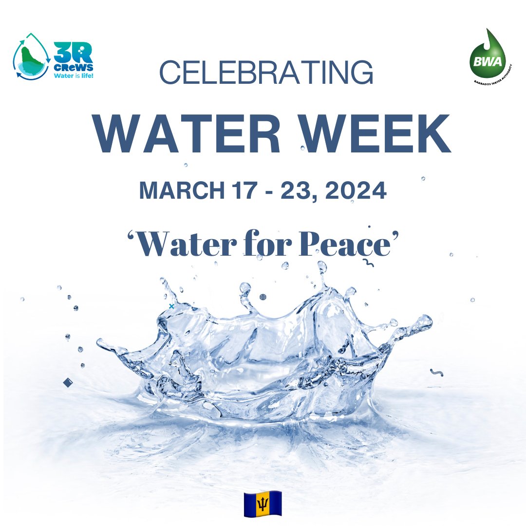 Water Week: March 17 - 23, 2024

WORLD WATER DAY
Friday, March 22, 2024

#3rCReWS #3rCReWSBarbados #waterislife #worldwaterday #climateresilience #climateaction #climatesmart #climatechange #climatechangeimpacts #waterforall #waterliteracy #Barbados