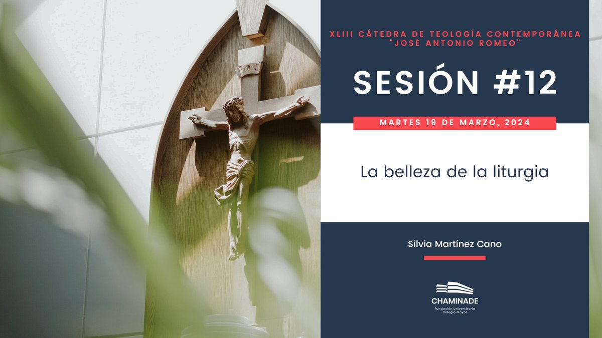 ✝️ #CátedraDeTeología 👉 Este martes celebramos una nueva sesión de la Cátedra de Teología Contemporánea junto a Silvia Martínez Cano. 🎙️ Conferencia 'La belleza de la liturgia' 🗓️ Martes 19 de marzo ⏰ 19:30h 📍 Capilla del #CMUChaminade