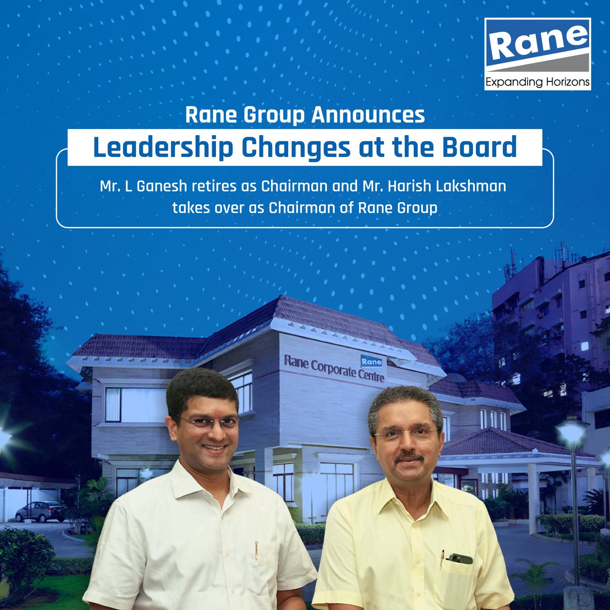 Rane Group announces Leadership Changes at the Board. Mr. L. Ganesh has decided to retire as Chairman from the operating entities of Rane Group, effective March 31, 2024. Mr. Harish Lakshman will take over as Chairman of Rane Group, effective from April 1, 2024. #retirement