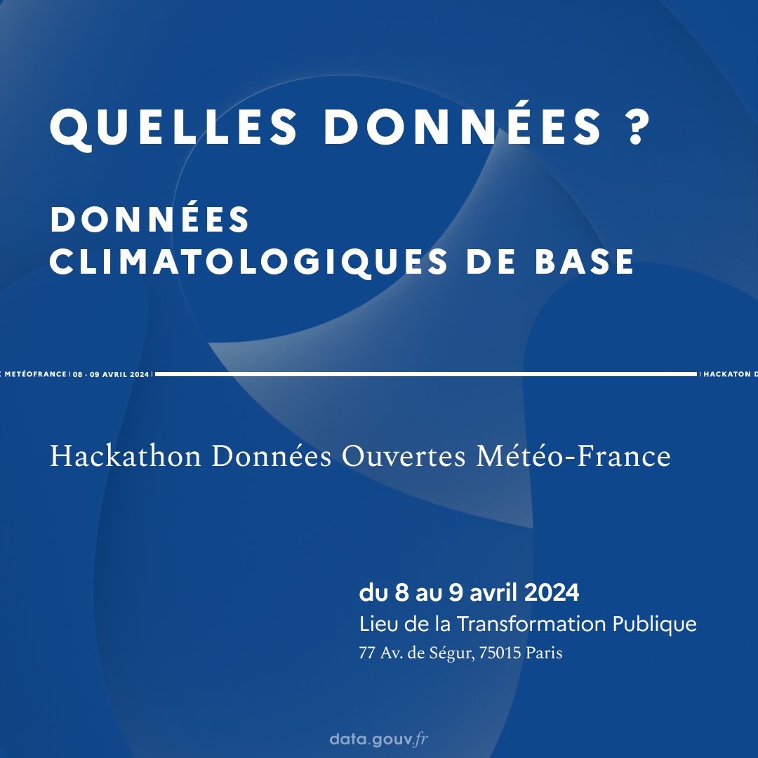 datagouvfr's tweet photo. ✨ Quelles données exploiter pour relever les défis du #HackathonMeteo ?
@meteofrance propose en #opendata des données climatologiques de base.
Un aperçu ici👇 (1/5)
Les places sont déjà parties : inscrivez-vous pour participer si une place se libère : https://t.co/dlDvFbZC0G https://t.co/2eEGkcHJPl