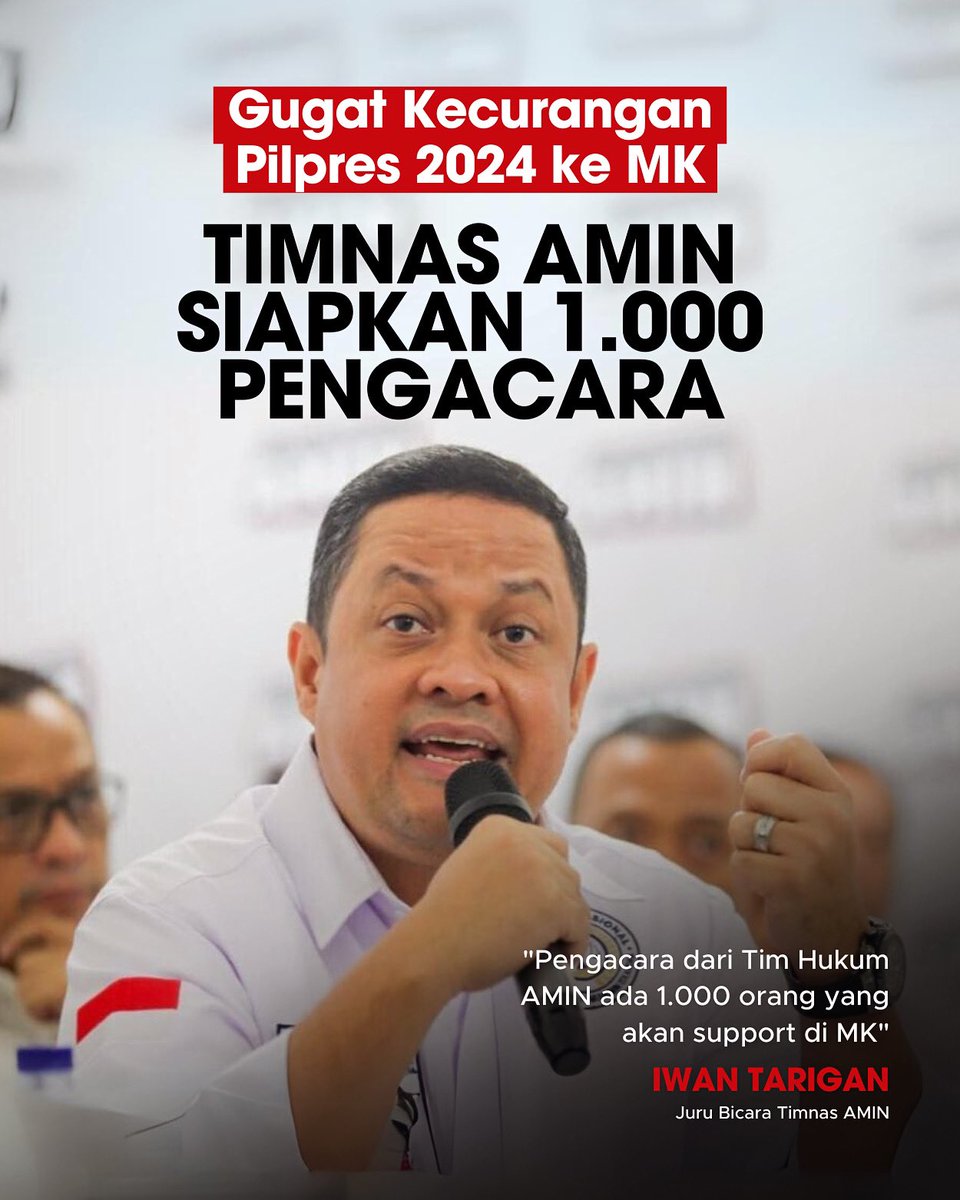 voiceofpkb's tweet photo. Tim Hukum AMIN @aniesbaswedan @cakimiNOW sudah memiliki data dan bukti lengkap untuk menggugat berbagai kecurangan Pemilu ke MK! Dengan dibantu 1000 pengacara Insya Allah sangat siap!☝🏻

#aminajadulu https://t.co/P3ONymsjNy