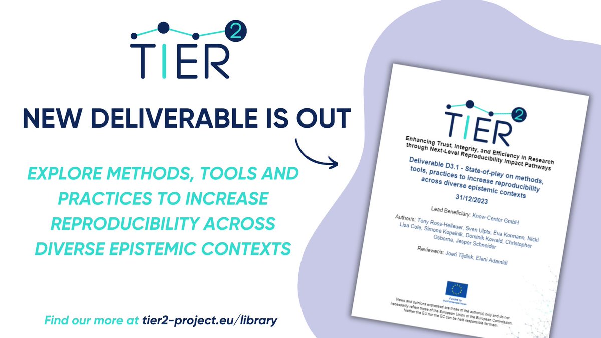 📰TIER2 deliverable on methods, tools & practices to increase #reproducibility across diverse epistemic contexts is now accessible through the project’s library 🎉 🔎Explore the theoretical, evidential & strategic framework for the project here: tier2-project.eu/news/tier2-del…