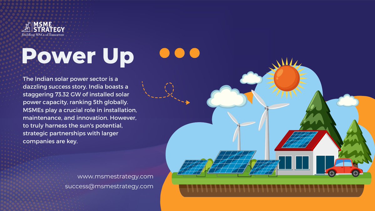 Take your solar game to the next level! Partner with larger companies for: Financing & Technology Bigger Projects & Market Reach The future of solar is bright with collaboration! ☀️ linkedin.com/pulse/power-up… #MSMEStrategy #SolarPower #SustainableBusiness #RenewableEnergy