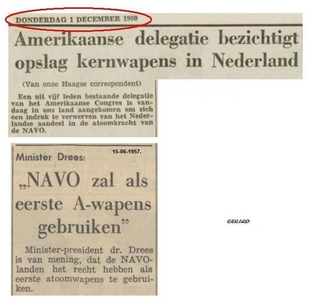 Gerard1945X's tweet photo. @irEnriqueCortes Ze liggen er al sinds eind jaren '50. In december 1960 is er nog een delegatie van het Amerikaanse Congres in Volkel op bezoek geweest om de in ons land opgeslagen Amerikaanse kernwapens te bezichtigen. Overigens wilde PvdA-premier Drees er als eerste mee gaan gooien. https://t.co/JwxonFLuaw